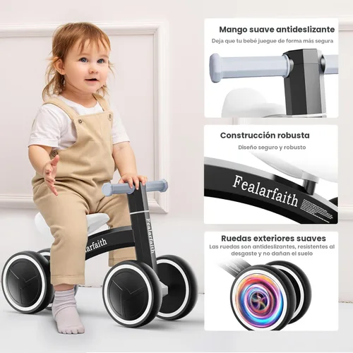 Miniatura 6 de Bicicleta de equilibrio para bebés de 1 año, niños y niñas, primera bicicleta para niños con 4 ruedas de iluminación colorida Bicicleta de 28-negro