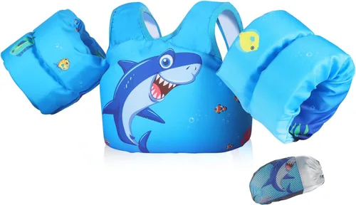 Miniatura 17 de Chaleco de natación para niños pequeños, apto para niños de 28 a 70 libras, flotadores para niños y niñas, ayuda a la natación, entrenamiento, traje