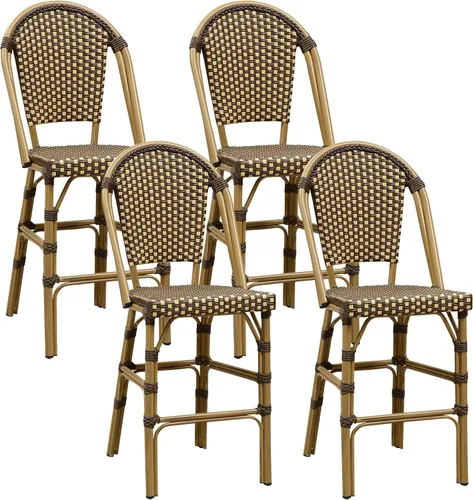 Miniatura 45 de PURPLE LEAF - Juego de 2 taburetes de bar franceses con acabado de bambú impreso, taburetes de bar de ratán para patio con respaldo, sillas de bar
