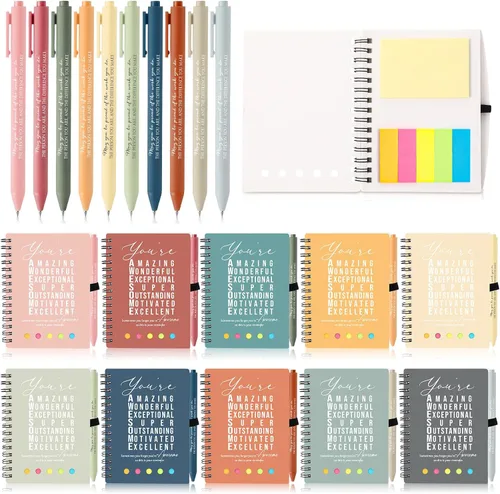 Miniatura 12 de Jetec 20 piezas/10 juegos de regalo para profesores, cuaderno motivacional en espiral con notas adhesivas, bolígrafo a granel, diarios inspiradores