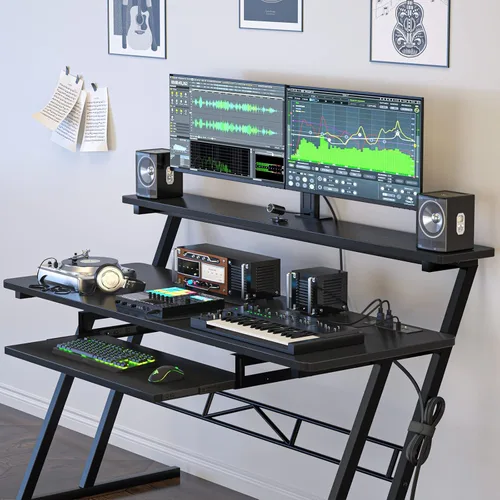 Miniatura 6 de Escritorio de producción de estudio de música Armocity - Escritorio de estudio de grabación para productor con toma de corriente, estación