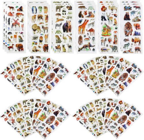 42 hojas de calcomanías 3D esponjosas de animales de la selva y el zoológico para adolescentes, álbumes de recortes hechos a mano, botella de agua,
