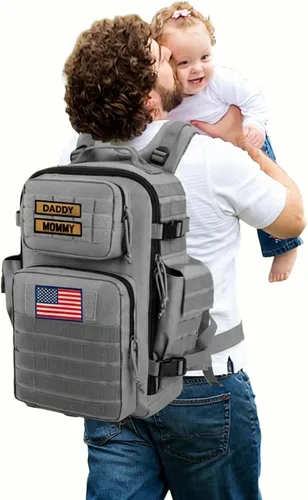 Miniatura 8 de SHARKMOUTH Bolsa de pañales militar para bebé, mochila grande para bebé con cambiador para niño y niña, bolsa de pañales para papá del ejército
