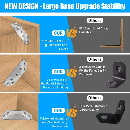 Miniatura 3 de 8 conectores universales de esquina para muebles con tornillos, soportes de esquina de acero inoxidable, soportes angulares trapeziformes