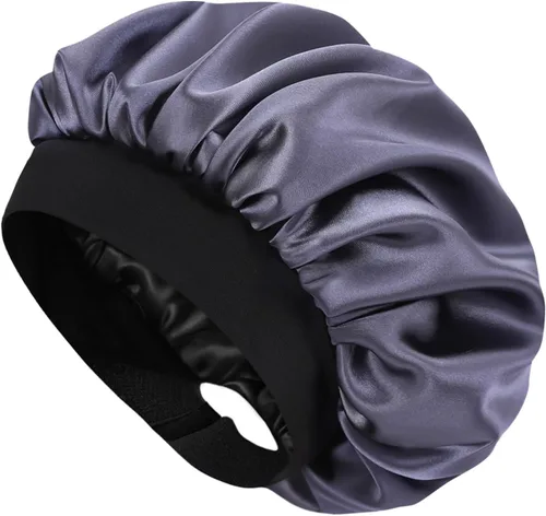 Miniatura 10 de Hat Hut Gorro de satén de seda para dormir para mujer, gorro de pelo para cabello rizado, banda ancha ajustable, doble capa