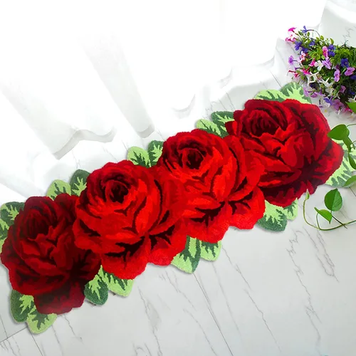 Miniatura 9 de UKELER Alfombra antideslizante para cuarto de lavado, 65 x 23.6 pulgadas, diseño de rosas rojas, para dormitorio de niñas Rojo