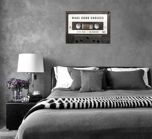 Miniatura 8 de Lienzo inspirador para la oficina, cuadro vintage de cinta de cassett, impresiones "Make Good Choices Life Has No Rewind", arte inspirador