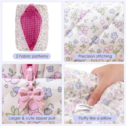 Miniatura 9 de SINOKAME Coquette - Bolsa de maquillaje para mujer, bolsa de cosméticos hecha a mano, de algodón, reutilizable, bolsa organizadora de artículos
