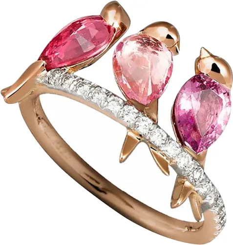 Washranp Exquisito anillo de estilo fresco para mujer, pareja, anillos de amor creativos, 3 pájaros, animales, diamantes de imitación, fiesta,