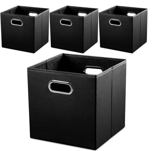 Miniatura 17 de PRANDOM Contenedores plegables de cuero de 11 x 11 pulgadas [4 unidades] cestas de almacenamiento de tela, cajones con asas de algodón, organizador