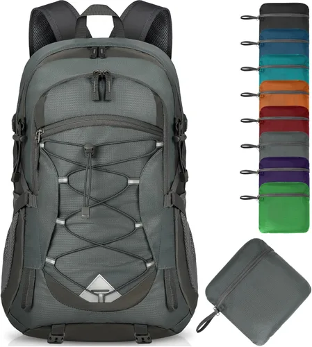IGOLUMON Mochila de senderismo de 40 L, plegable, ligera, mochila de camping para hombres y mujeres, impermeable, mochila de senderismo al aire Gris