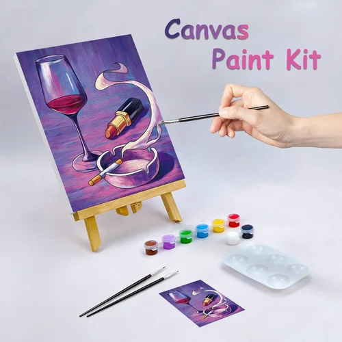 Miniatura 2 de Kit de pintura sobre lienzo para adultos, lienzo predibujado para pintar, kit de pintura para recuerdos de fiesta, copa de vino, pintura lipstica