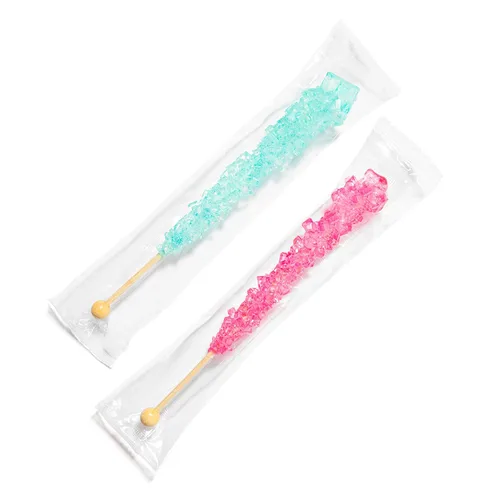 Miniatura 3 de Palitos de azúcar de caramelo de roca azul claro y rosa claro, 12 golosinas envueltas individualmente, sabor a algodón de azúcar y cereza