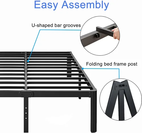 Miniatura 5 de Base de cama con plataforma alta de 18 pulgadas Nordicbed tamaño Queen, no requiere somier, base de cama metálica tamaño Queen, libre de ruidos