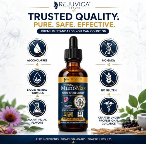 Miniatura 8 de Rejuvica Health MunoMax Gotas líquidas de apoyo inmunológico Equinácea, saúco, astrágalo, reishi y sello de oro Apoya la defensa inmune diaria