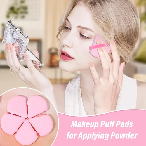 Miniatura 7 de Thrilez 20 Piezas Borlas de Polvo Triangulares, Borlas de Polvo Suelto Borlas de Maquillaje para Polvo Facial, Borla de Polvo Fijador para Rosa