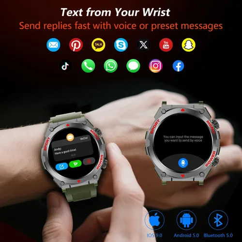 Miniatura 3 de Reloj inteligente militar para hombre con preguntas y respuestas AI (respuesta/hacer llamadas/respuesta SMS), reloj inteligente HD de 1.52 pulgadas