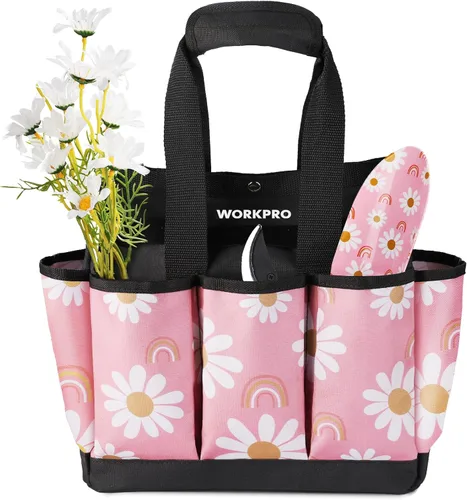 WORKPRO Bolsa de Herramientas de Jardín, Bolsa de Jardinería de 9 Bolsillos, Caddy Tote de Jardín Oxford de Servicio Pesado (Herramientas NO rosa