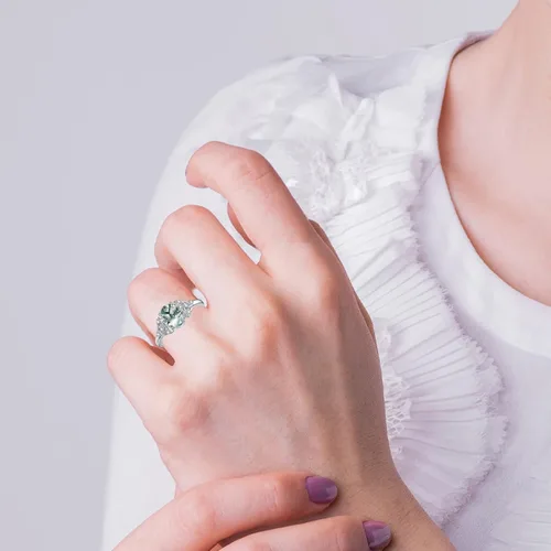 Miniatura 2 de MUUYON Anillo de compromiso de ágata musgo natural para mujer, oro real sólido de 14 quilates, ágata musgo, anillo de compromiso de novia con ágata