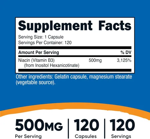 Miniatura 2 de Nutricost Niacina (sin rubor) inositol hexanicotinato 500 mg, 120 cápsulas, vitamina B3