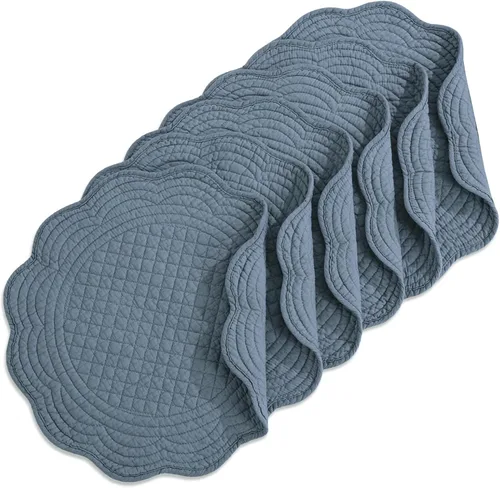 HOMBYS Juego de 6 manteles individuales acolchados redondos lavables para mesa de cocina, 100% tela de algodón de 14 pulgadas, tela de algodón con