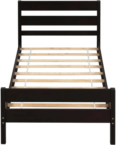 Miniatura 4 de Base de cama de plataforma de madera de tamaño individual con cabecera y estribo de estilo moderno, marco de cama de madera con patas de soporte