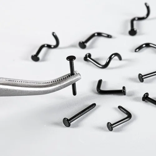 Miniatura 6 de Juego de 12 retenedores de cristal con parte superior plana de 16 G y 18 G, 3 formas clásicas para nariz, oreja, labio, tragus, hélice, cartílago, 5