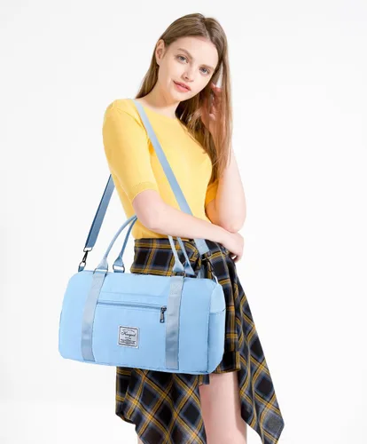 Miniatura 23 de Bolsa de gimnasio con bolsillo húmedo, bolsa de viaje plegable para mujer, bolsa de viaje impermeable para viajes, gimnasio, yoga