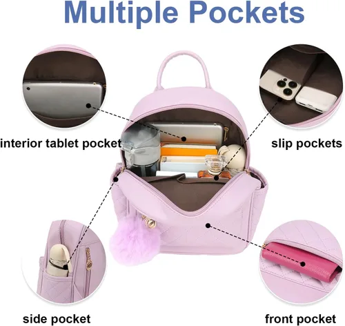 Miniatura 20 de Mini mochila de moda para niñas, bolso pequeño lindo de cuero a cuadros para mujer, mochilas pequeñas, Negro -, Mini mochila de moda para niñas