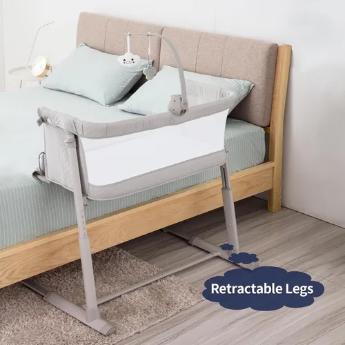 Miniatura 6 de RONBEI Cuna de bebé para el costado de la cama, con malla transpirable, cuna de moisés ajustables en altura para bebé/recién nacido/lactantes Gris
