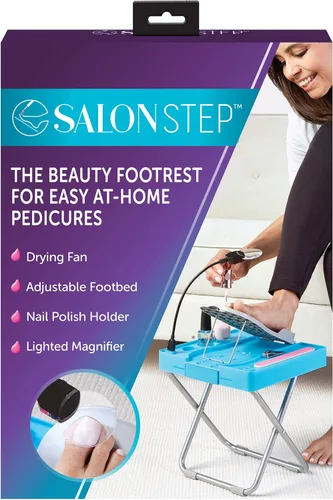Salon Step El reposapiés de belleza para pedicuras fáciles en casa, cuida tus pies, sin más agacharse ni estirarse con lupa LED, ventilador de