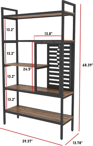 Miniatura 8 de Weehom Estantería industrial ajustable de 5 niveles, estantería de madera moderna con marco de metal estable, estantes de almacenamiento abiertos