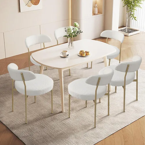 Miniatura 18 de Modern Boucle - Juego de 2 sillas de comedor con respaldo redondo tapizado de lana de cordero y patas de metal para comedor, cocina, restaurante