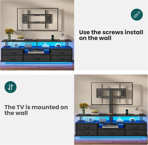 Miniatura 7 de BTHFST Soporte de TV con soporte para televisores de 32/55/65/70 pulgadas, soporte de TV LED de 51.2 pulgadas con tomas de corriente