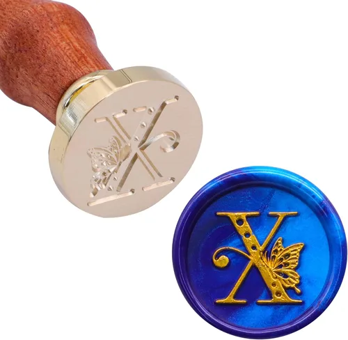 Miniatura 2 de SWANGSA Sello de cera con letra inicial del alfabeto X, sello vintage elegante de mariposa para invitación de fiesta de boda, envoltura de regalo