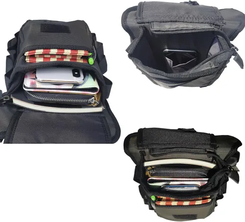 Miniatura 3 de Bolsa Cangurera Larswon con Ajuste en Muslo y Cintura, Riñonera Táctica, Bolsa para Motocicleta Impermeable D- Verde azulado