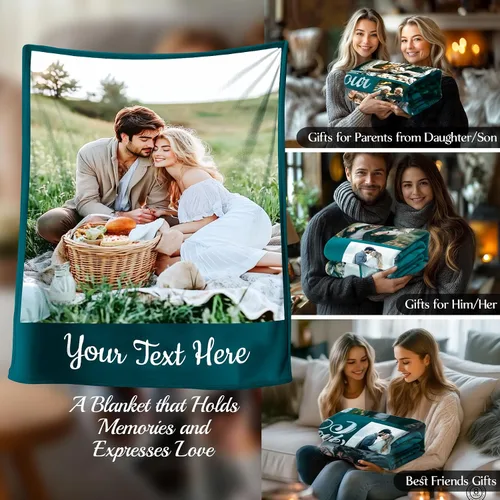 Miniatura 6 de Mantas personalizadas con 1 foto y texto impreso en Estados Unidos Manta personalizada con imagen de 30 x 40 pulgadas Mantas personalizadas