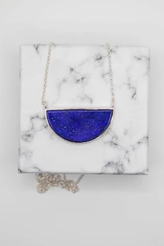 Miniatura 2 de Collar de lapislázuli azul afgano 100% natural y original con colgante de plata 925 de 19 pulgadas para niñas, mujeres y novias para el día de San