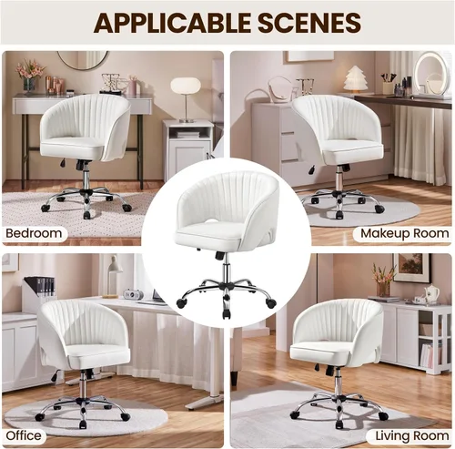 Miniatura 7 de Yaheetech Silla de Oficina para Casa, Silla de Escritorio de Cuero Sintético, Silla Giratoria Moderna con Respaldo Acolchado Tipo Barril, Ruedas