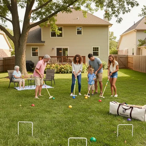 Miniatura 6 de Juego de croquet para adultos de 28 pulgadas con mazos de madera, bolas de colores, bolsa de transporte resistente para adultos y niños, perfecto