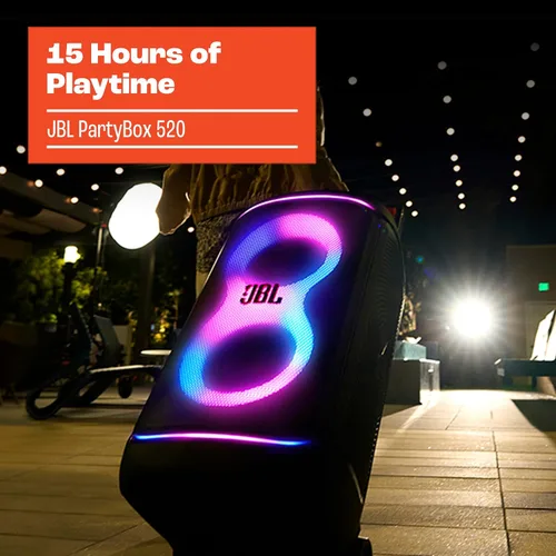 Miniatura 5 de JBL PartyBox 520 - Altavoz portátil de fiesta alimentado por batería con refuerzo de sonido AI, hasta 15 horas de tiempo de reproducción, IPX4 a