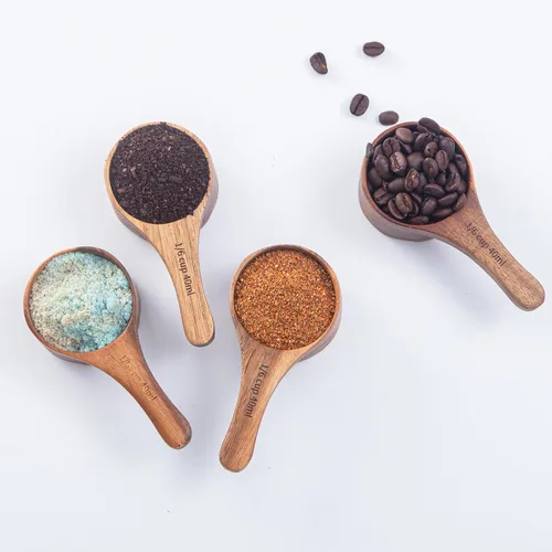 Cuchara de café de madera, 4 cucharas de madera para tarros, cucharas medidoras pequeñas para café molido, té, azúcar, condimentos, cuchara de