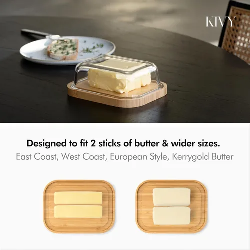 Miniatura 2 de KIVY Plato de mantequilla grande con tapa - Se adapta a 2 palitos de mantequilla y tamaños más amplios