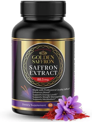 GOLDEN SAFFRON Cápsulas de extracto de azafrán – Suplementos de azafrán premium – Pastillas de azafrán puro de 88.50 mg – Apoyo al estado de ánimo –
