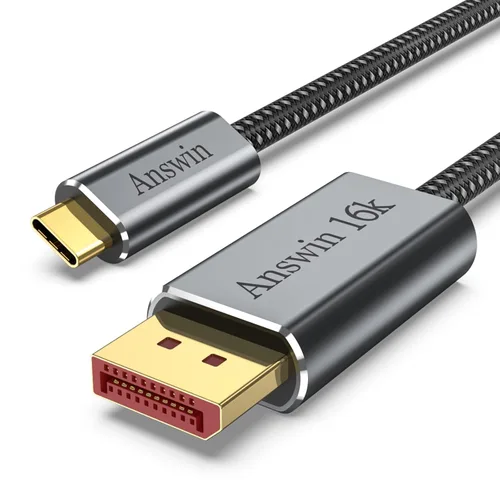 Cable bidireccional USB C a DisplayPort 2.1, DisplayPort de 16K a USB C, 8K @120Hz, 4K @144Hz trenzado [compatible con Thunderbolt 3/4] para MacBook