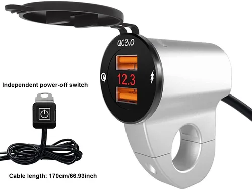Miniatura 3 de Riloer Impermeable 12V motocicleta QC3.0 Dual USB cargador puertos adaptador de corriente con voltímetro digital para teléfonos inteligentes