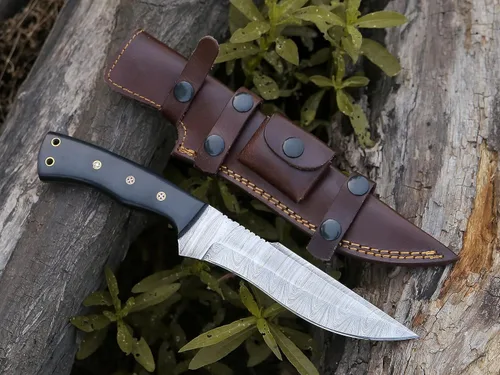 HMC - Cuchillo de acero de damasco, cuchillos de caza de hoja fija, cuchillo de caza de ciervos de espiga completa, cuchillo de manualidades de
