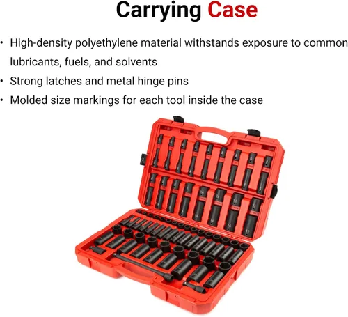 Miniatura 5 de TEKTON Juego de dados de impacto de 6 puntos poco profundos y profundos de 1/2 pulgada con funda, 87 piezas (5/16-1-1/4 pulgadas, 0.315-1.260 in)