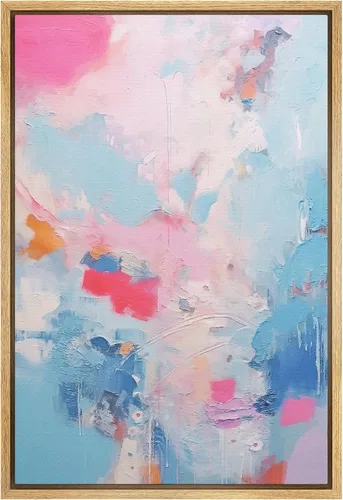 Miniatura 30 de SIGNFORD - Lienzo enmarcado para pared, arte de pintura grunge duotono blanco bronceado, trazos abstractos, formas ilustradas, arte moderno