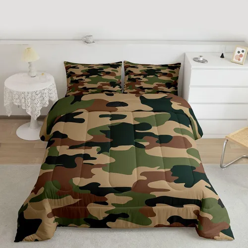 Miniatura 21 de Feelyou Juego de edredón de camuflaje de avión para niños, juego de ropa de cama con decoración de avión de camuflaje para adolescentes y niños